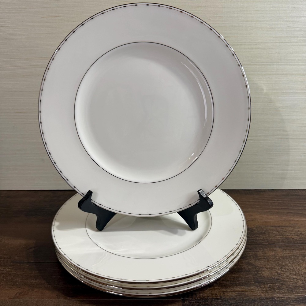 4 VTG Lenox Grand Central Dinner Plates Fine Bone China Platinum Trim 10 7/8"